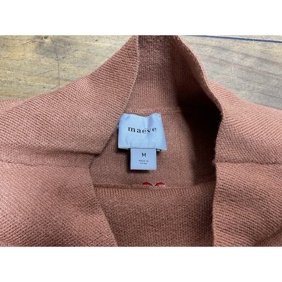 ANTHROPOLOGIE MAEVE Carys Mock-Neck Sweater Cedar Embroidered Hearts Size M - Picture 5 of 10
